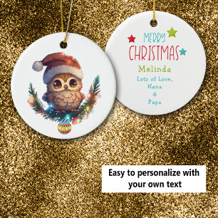 Cerâmica Pequena Coruja Bonita Ornamento de Natal Feliz