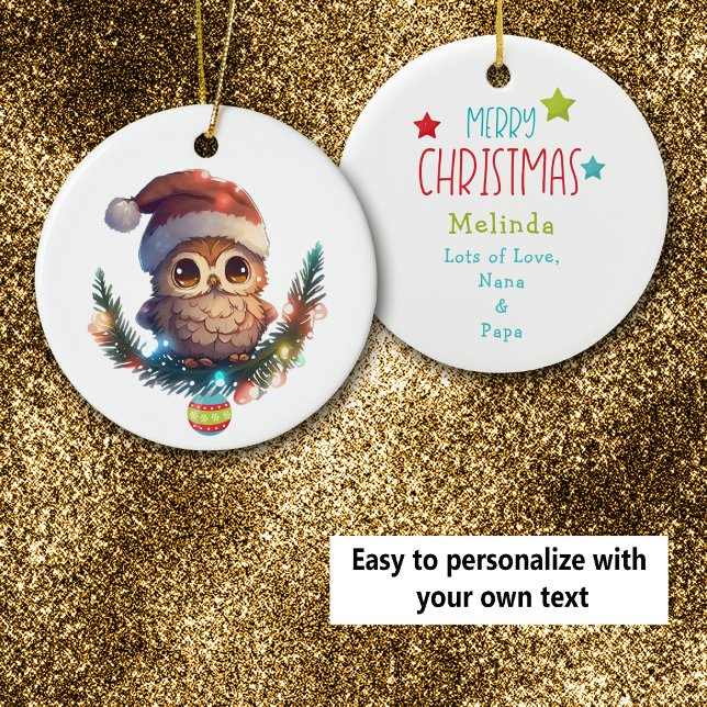 Cerâmica Pequena Coruja Bonita Ornamento de Natal Feliz (Criador carregado)