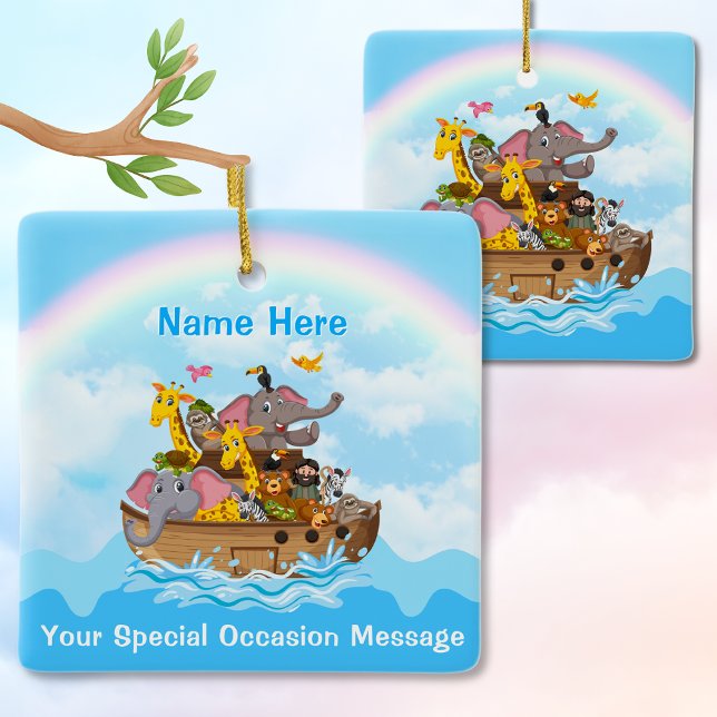 Cerâmica Personalizado, o Ornamento de Arca de Noah para qu (Noah's Ark Christmas Tree Ornament, for your Noah's Ark Christmas Tree. Noah's Ark Ornament, Custom.)