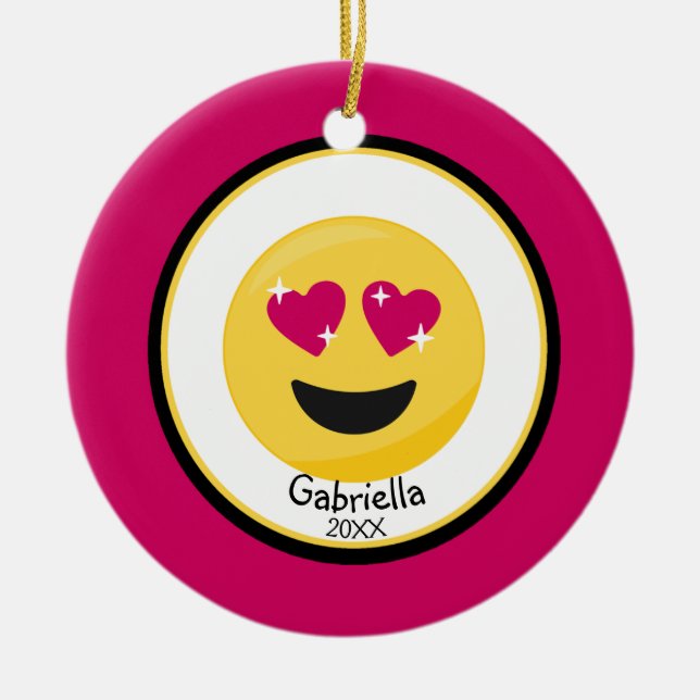 Cerâmica Personalizado ouça o ornamento de Emoji do amor (Frente)