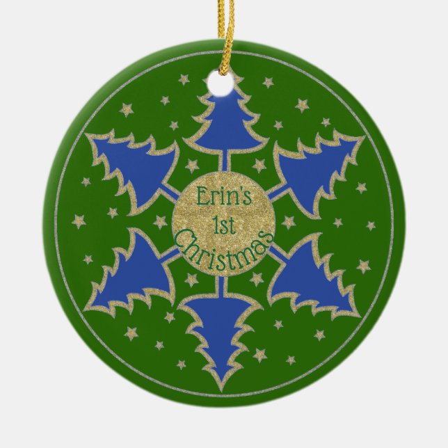 Cerâmica Personalizar Ornamento "Floco de Neve Bl Tree" de  (Frente)