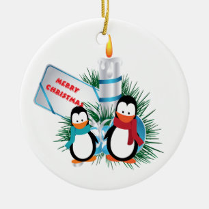 Cerâmica Pinguins e ornamento personalizado de Velas