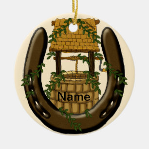 Cerâmica Poço de Desejos Ferradura Amish ornamento com nome
