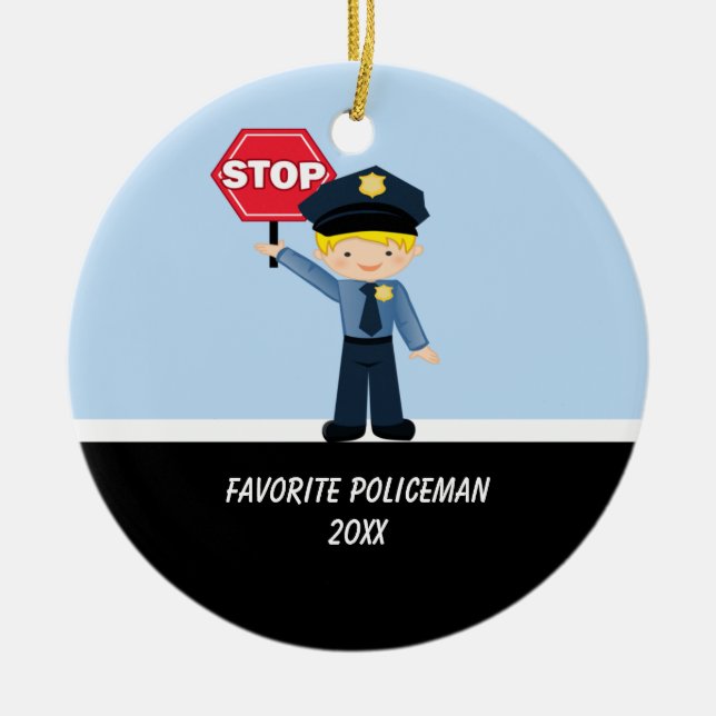 Cerâmica Policial Adorável Com Ornamento De Sinal De Parada (Frente)