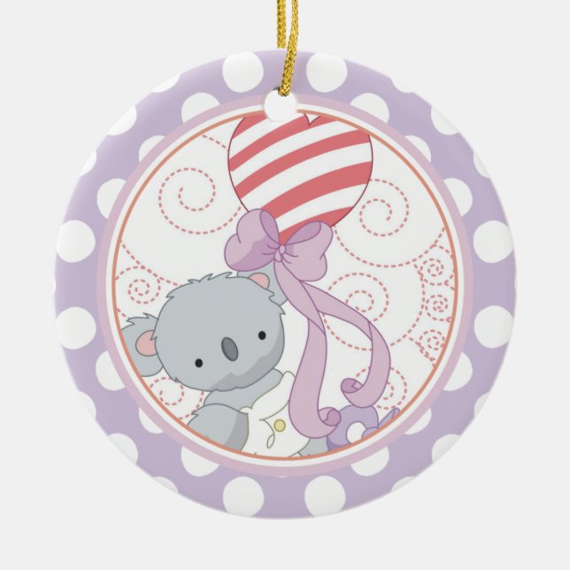 Cerâmica Precioso koala Bebê Primeiro Ornamento de Natal (Frente)