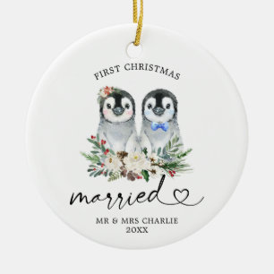 Cerâmica Presente de Ornamento Casado de Pinguim no Primeir