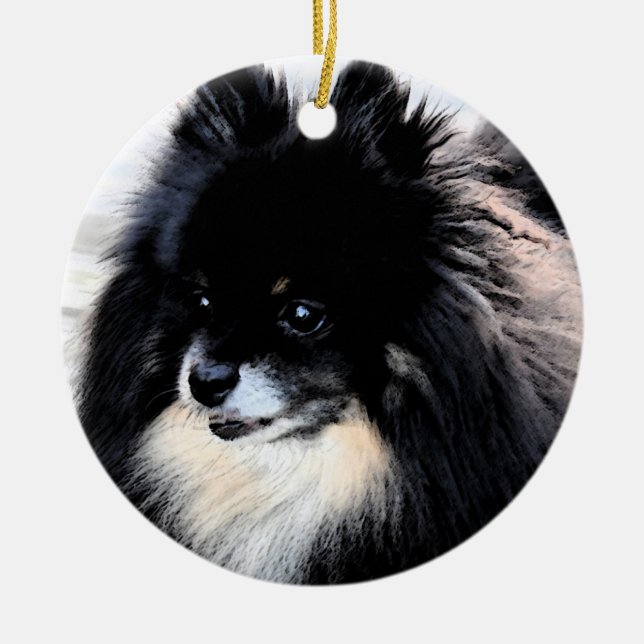 Cerâmica Preto & ornamento de Tan Pomeranian (Frente)