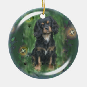 Cerâmica Preto & ornamento descuidado do Spaniel de rei