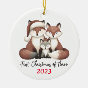 Cerâmica Primeiro Natal do Ornamento de Três Fox