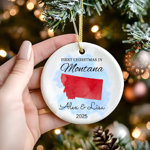 Cerâmica Primeiro Natal no Ornamento Estatal de Montana