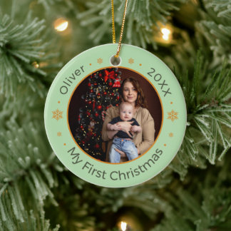 Cerâmica Primeiro Ornamento de Natal com Nome e Foto do Beb