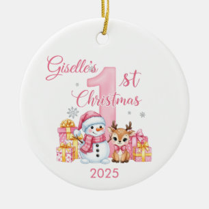 Cerâmica Primeiro Ornamento de Natal da Menina Bonitinha Cu