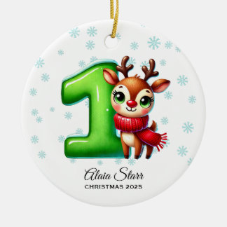 Cerâmica Primeiro Ornamento de Natal de Reindeer Baby