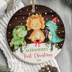 Cerâmica Primeiro Ornamento de Natal Dinossauro do Bebê