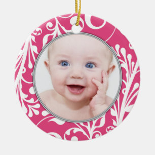 Cerâmica Primeiro Ornamento de Natal do Bebê Floral Rosa