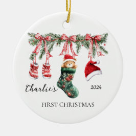 Cerâmica Primeiro Ornamento de Natal do Bebê - Urso de Tedd