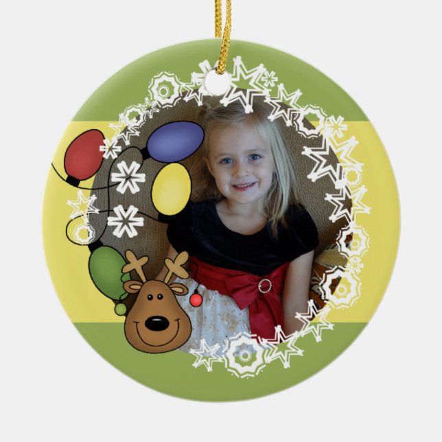 Cerâmica Reindeer Ilumina O Ornamento Personalizável De Fot (Frente)