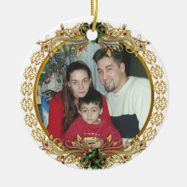 Cerâmica Retrato de Natal Moldura de ouro para ornamento (Frente)