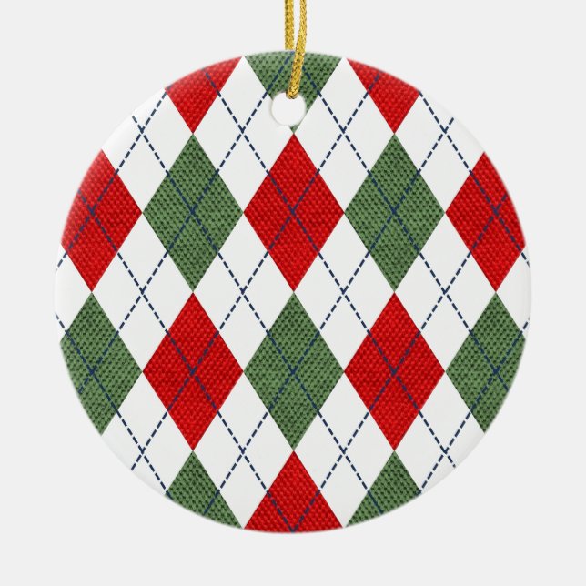 Cerâmica Ronda de Ornamento de Argyle de Natal (Frente)