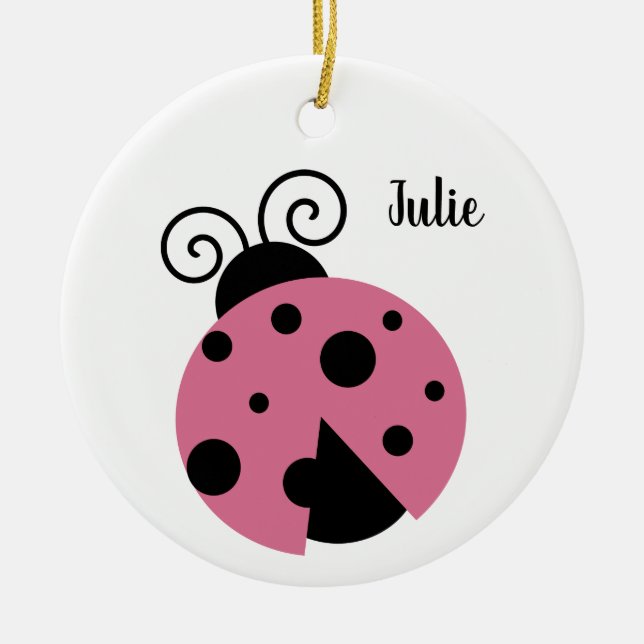 Cerâmica Ronda de Ornamento de Ladybug Rosa (Frente)