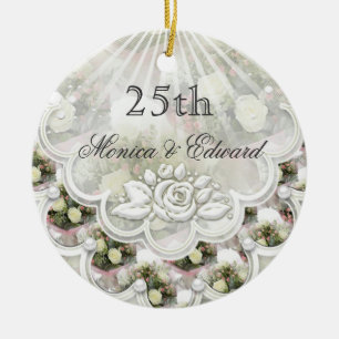 Cerâmica Rosas e ornamento do aniversário de casamento dos