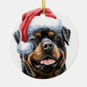 Cerâmica Rottweiler Papais noeis de Aquarela Ornamento Cerâ