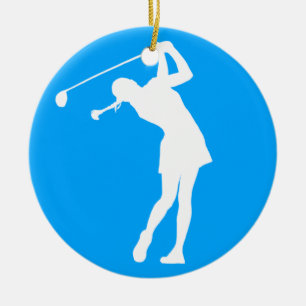 Cerâmica Senhora Jogador de golfe Silhueta Ornamento Azul