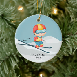 Cerâmica Skier Boy Personalizou o ornamento Cerâmico de Nat
