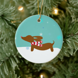 Cerâmica Snowy Reindeer Dachshund Ornamento de Férias em Ár