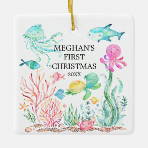 Cerâmica Sob o Mar Bebê Primeiro Ornamento de Natal