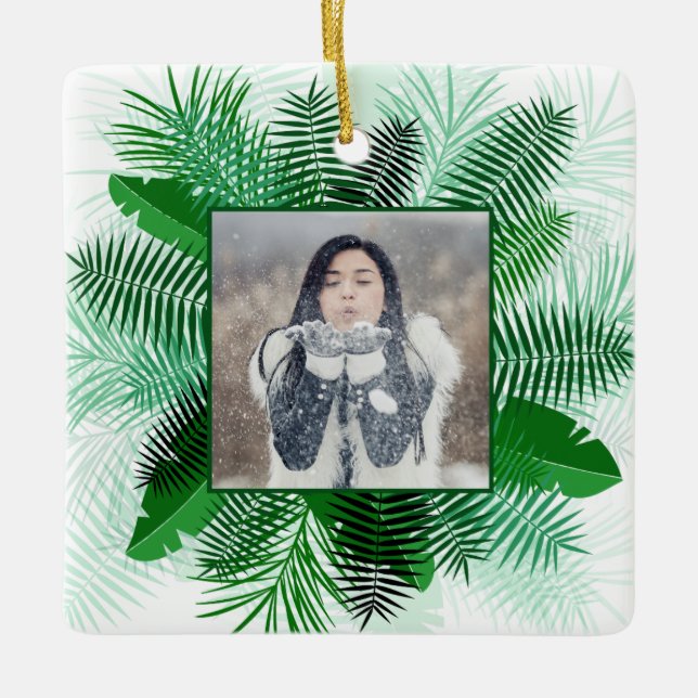 Cerâmica SUA FOTO em um ornamento de Quadro Folha (Frente)
