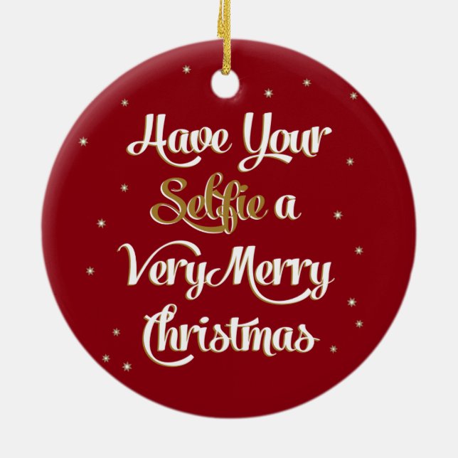 Cerâmica Tenha Seu "Selfie" Feliz Ornamento de Natal Vermel (Traseira)