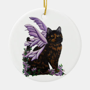 Cerâmica Tortie Cat TortoisesInferno Ornamento de Fadas