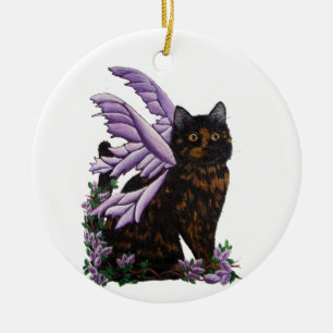 Cerâmica Tortie Cat TortoisesInferno Ornamento de Fadas