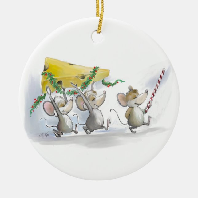 Cerâmica Trazendo O Ornamento De Queijo De Natal (Frente)