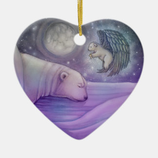 Cerâmica Urso Polar com Ornamento de Feriado de Anjo