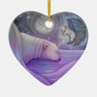 Cerâmica Urso Polar com Ornamento de Natal de Anjo
