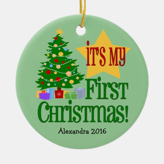 Cerâmica Verde claro com o primeiro ornamento de Natal do B (Frente)