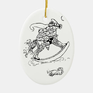 Cerâmica Vintage Kids no Ornamento de Natal de cavalo agita