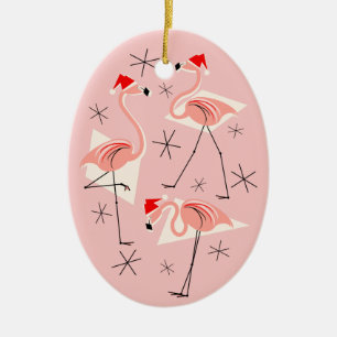 Cerâmica Voval de ornamento rosa Flamingo Santas