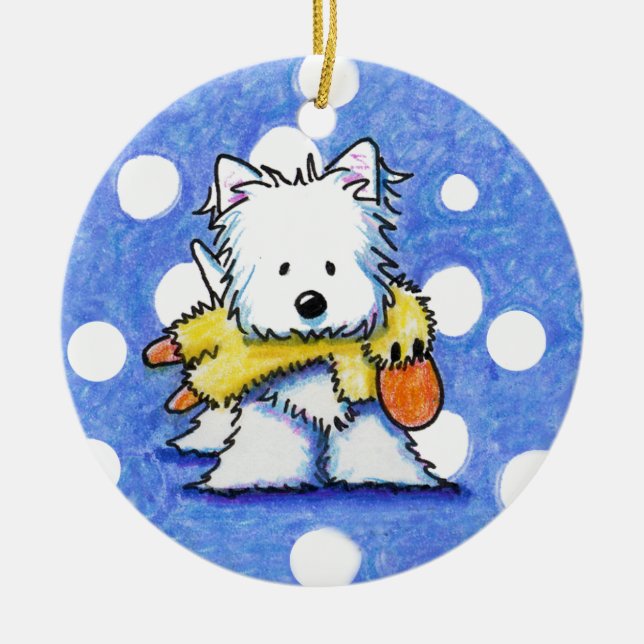 Cerâmica Westie com Ornamento de Pato de Brinquedo (Frente)