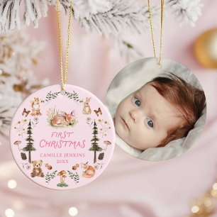 Cerâmica Woodland Baby Girl Primeiro Ornamento de Foto de N