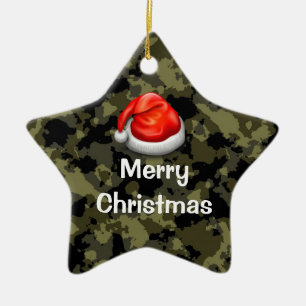 Cerâmica Woodland Camo Star Feliz Ornamento de Natal