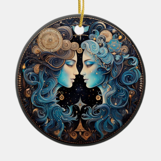 Cerâmica Zodiac Gemini Personalizado Ornamento de Astrologi (Frente)