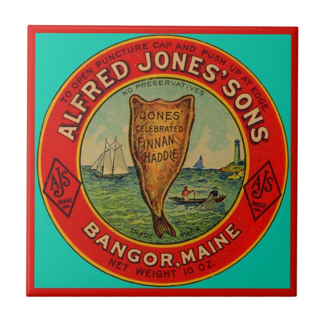 cerca de 1900 etiqueta Alfred Jones Sons Finnan Ha (Frente)