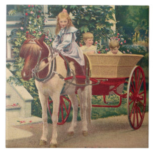 cerca de 1910 crianças e carrinho desenhado a cava