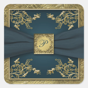 Cerceta e etiqueta floral Dourado do casamento do