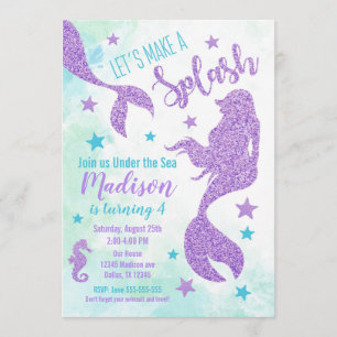 Cerceta e roxo do convite do aniversário da sereia