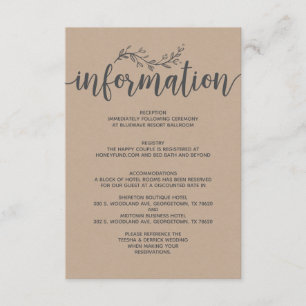 Cerco botânico rústico da informação do casamento