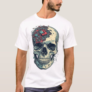 Cérebro Cibernético Camiseta de Rua Retrô Caveira